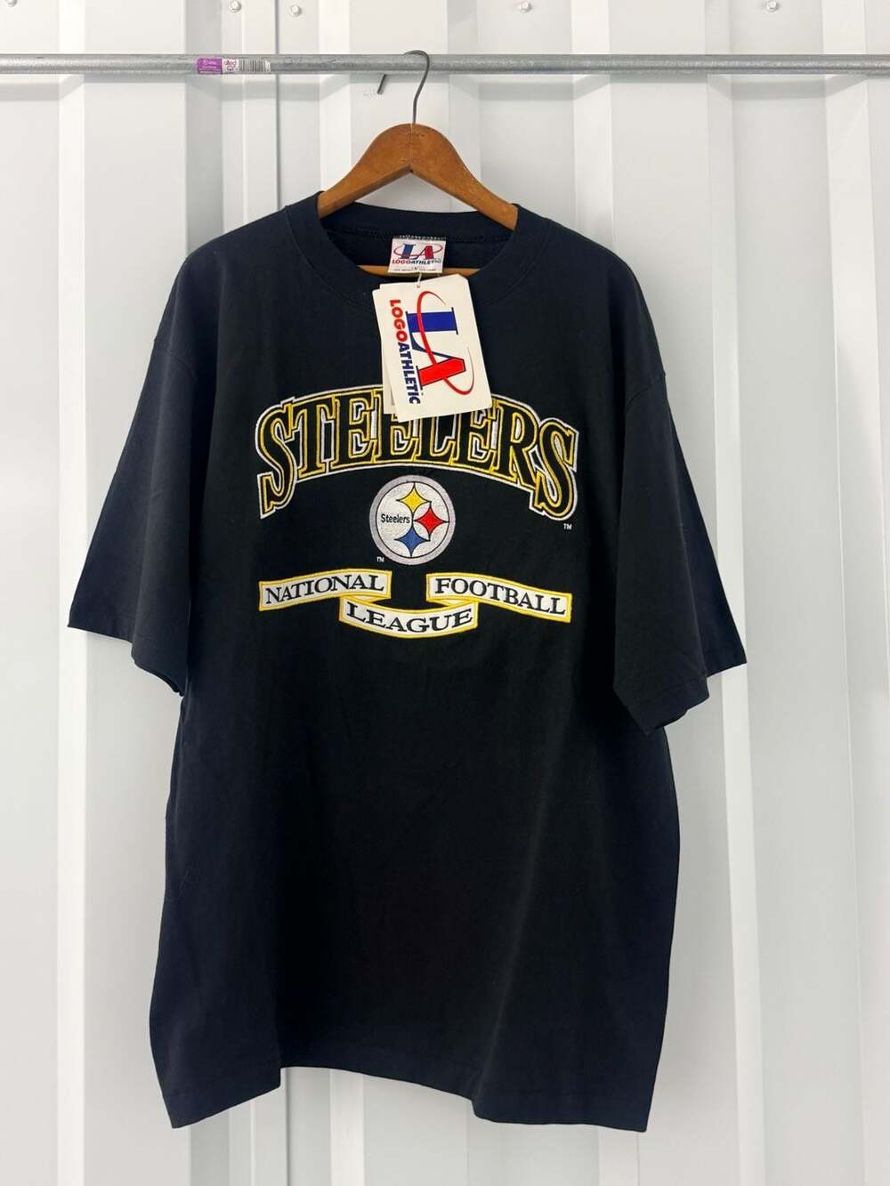 Vintage 90s Pittsburgh Steelers Logo Athletic T Shirt Black Deadstock NWT Size L